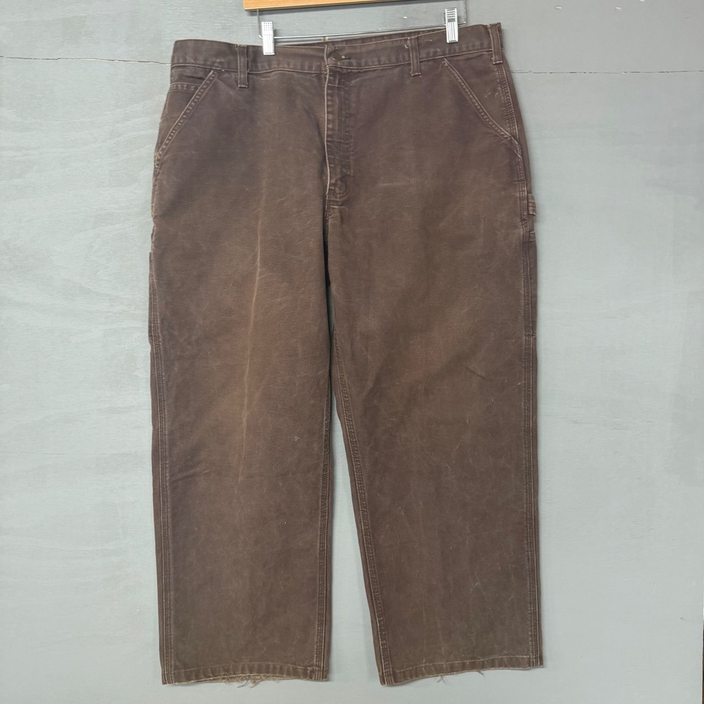 Carhartt Mens 40x30 Dark Brown Duck Canvas Dungaree Fit Carpenter Work Pants 5 - Picture 3 of 5